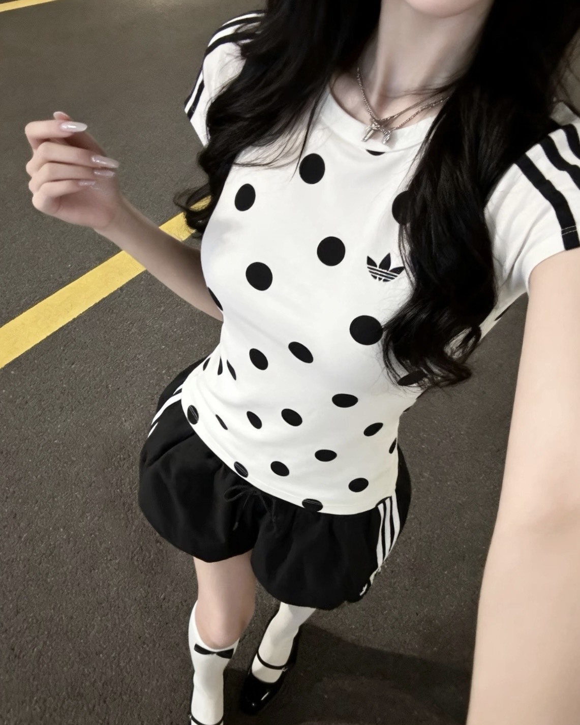 <波點狂熱🔥> Adidas Originals波點修身短T 白/藍