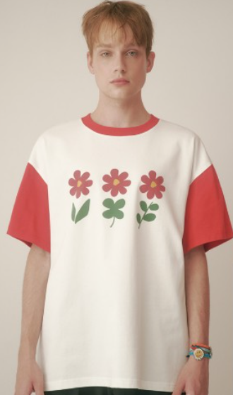 CR260504-R21 FLO COMBI T-SHIRTS (WHITE RED) "