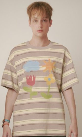 CR260504-R27 STRIPE GOOD WEATHER T-SHIRTS (BROWN) "