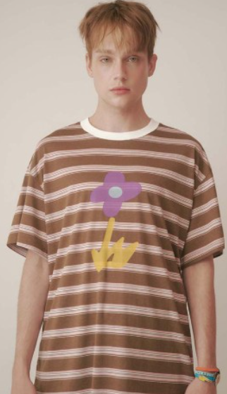 CR260504-R29 FLORAL  T-SHIRTS (BROWN) "