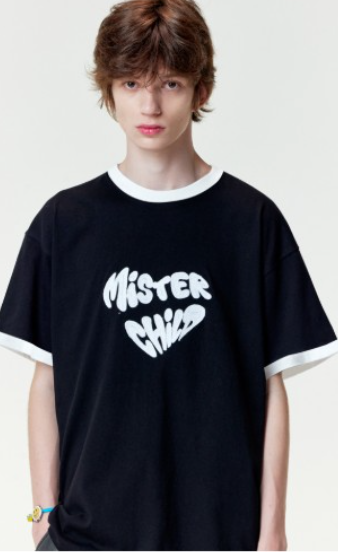 CR260504-R43 HEART BEAT T-SHIRTS (BLACK COMBI)