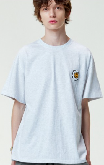 CR260504-R53 DAISY SMILE T-SHIRTS (LIGHT GREY)
