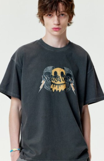CR260504-R65 DYEING SKULL T-SHIRTS (BLACK)