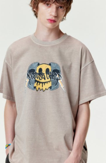 CR260504-R66 DYEING SKULL T-SHIRTS (BEIGE)