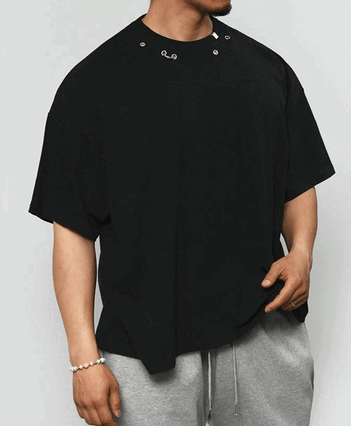 Rock-style buckle short-sleeved T-shirt