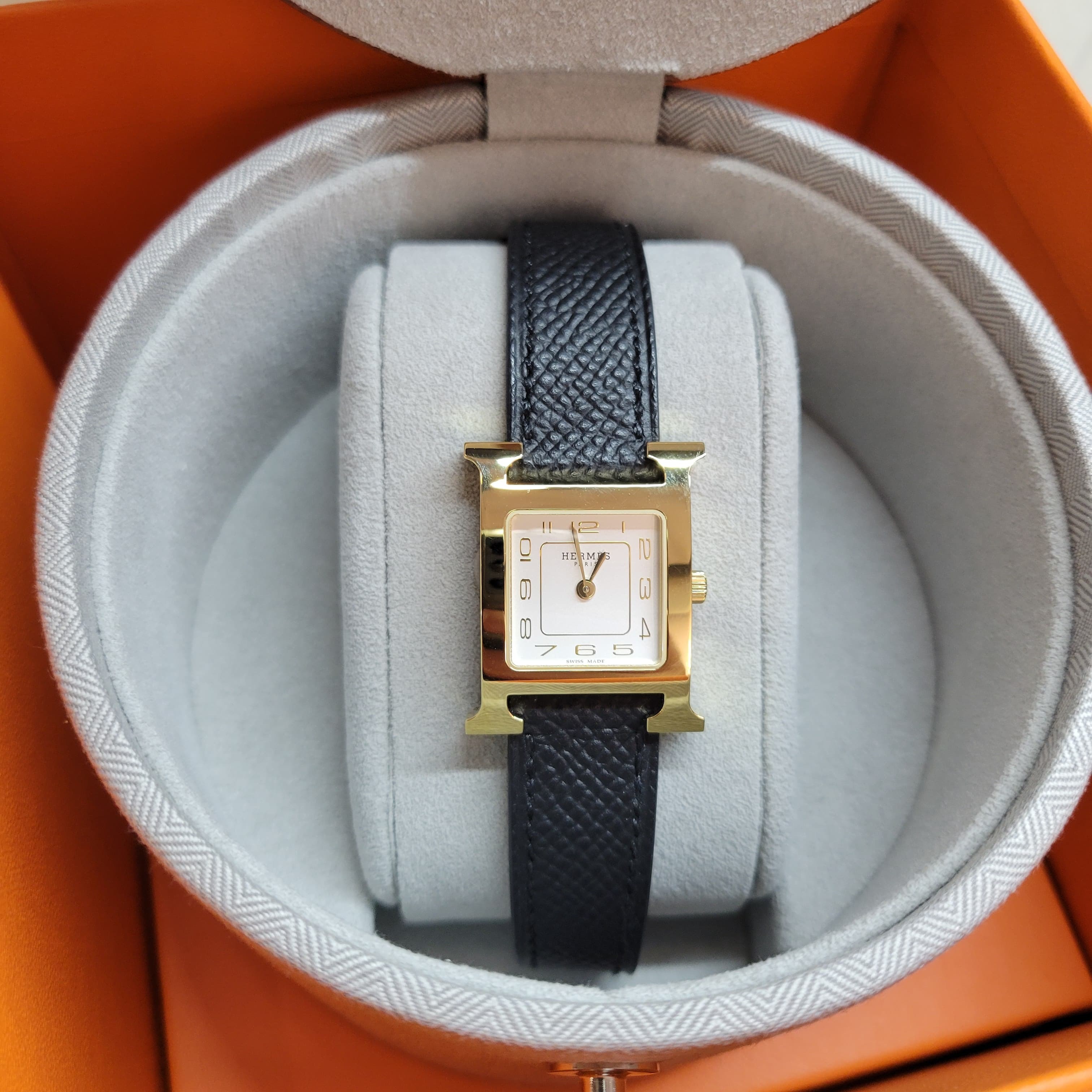 Hermes Heure H watch small 25mm Noir CC Epsom