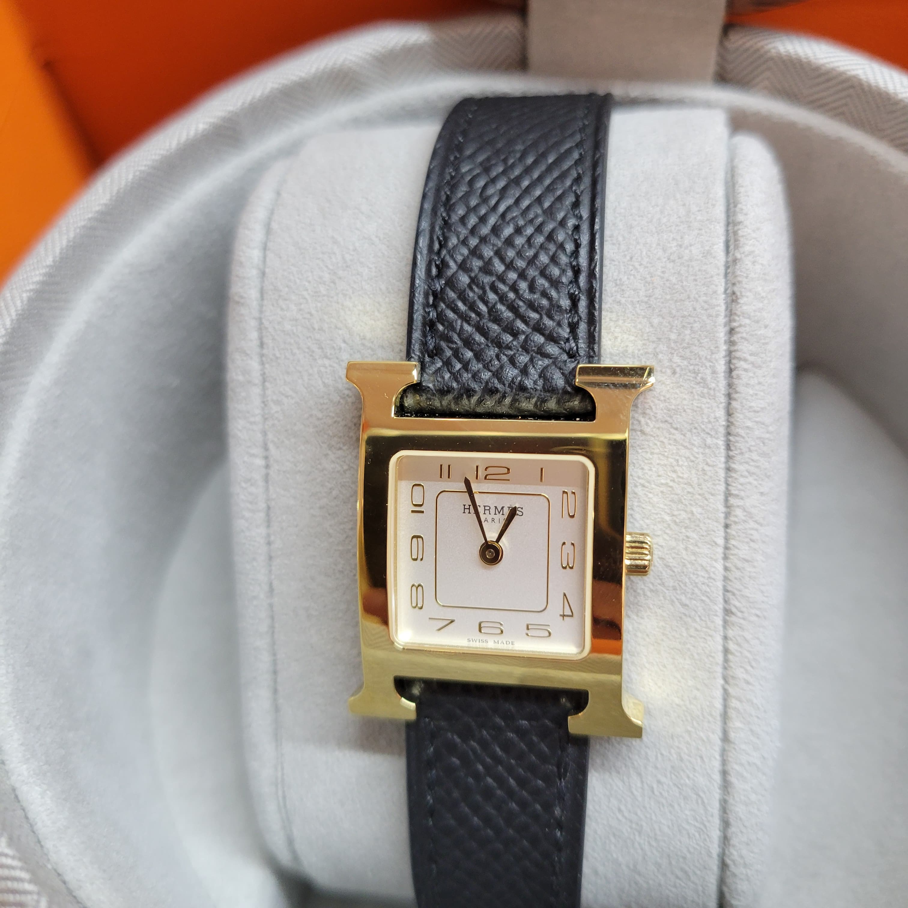 Hermes Heure H watch small 25mm Noir CC Epsom