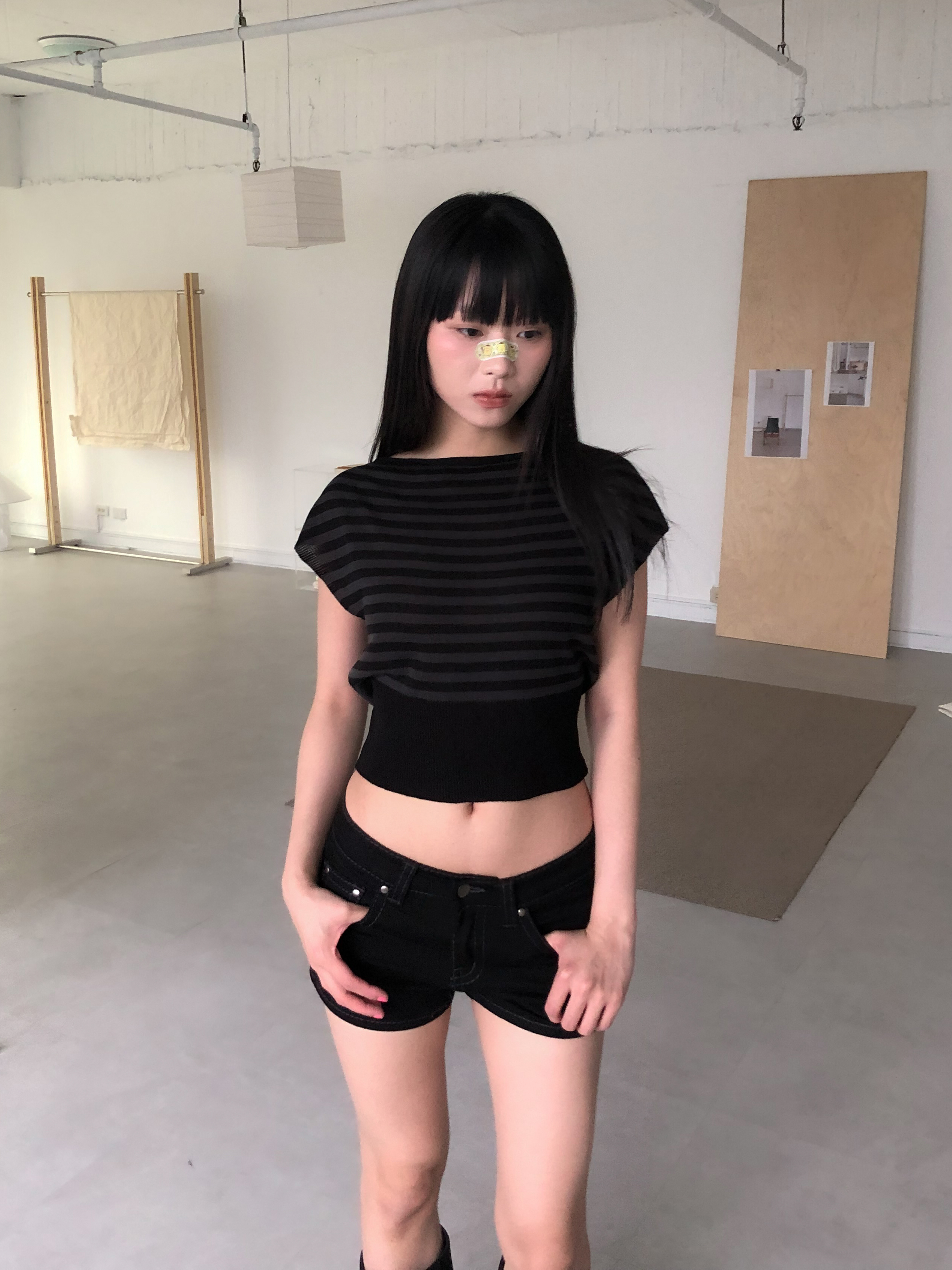 drop shoulder stripe knit #上衣