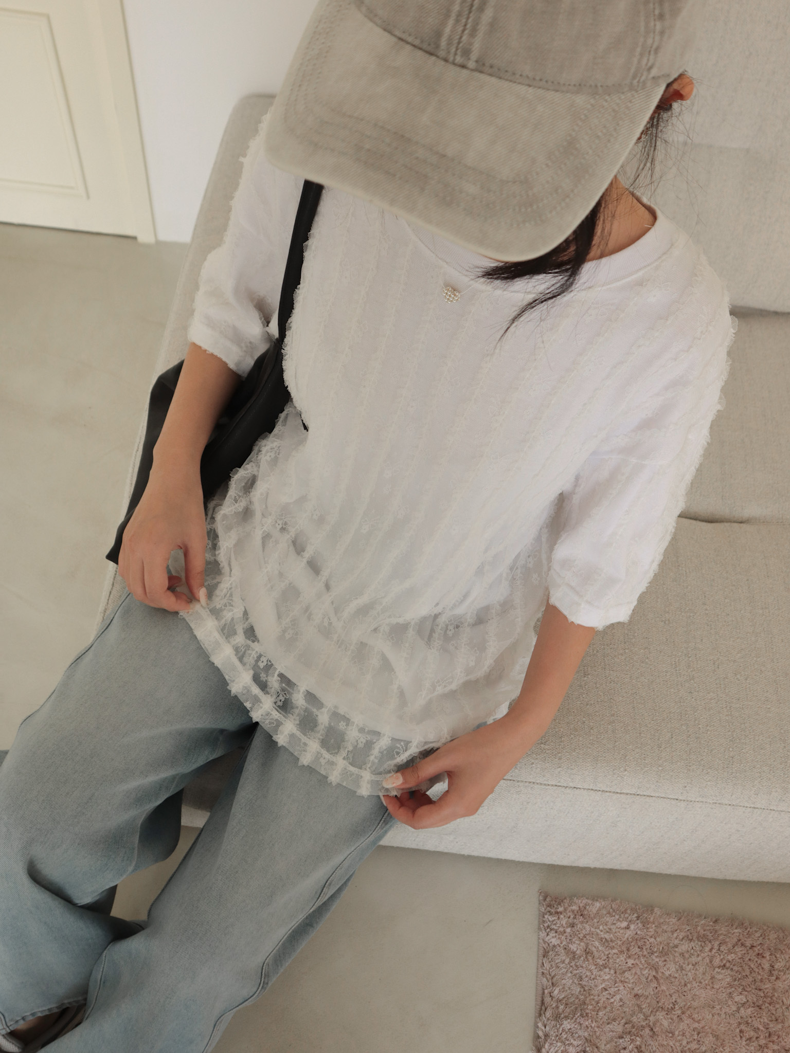 26C123 oversize蕾絲雙層Tee