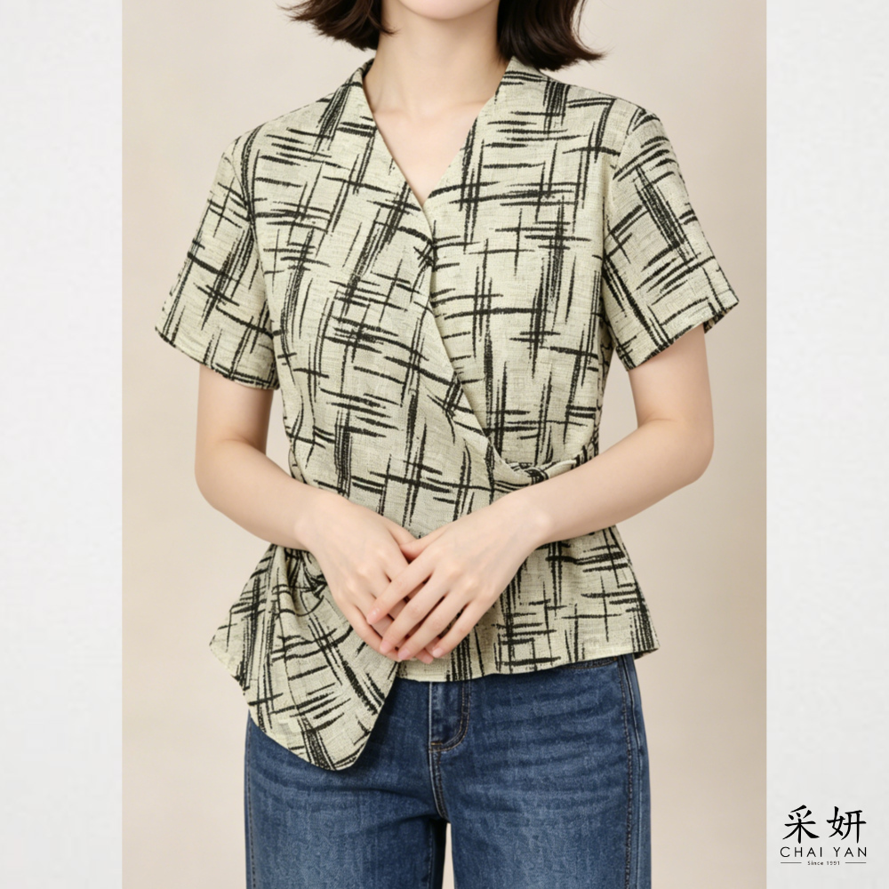 十字紋網紗短袖上衣
