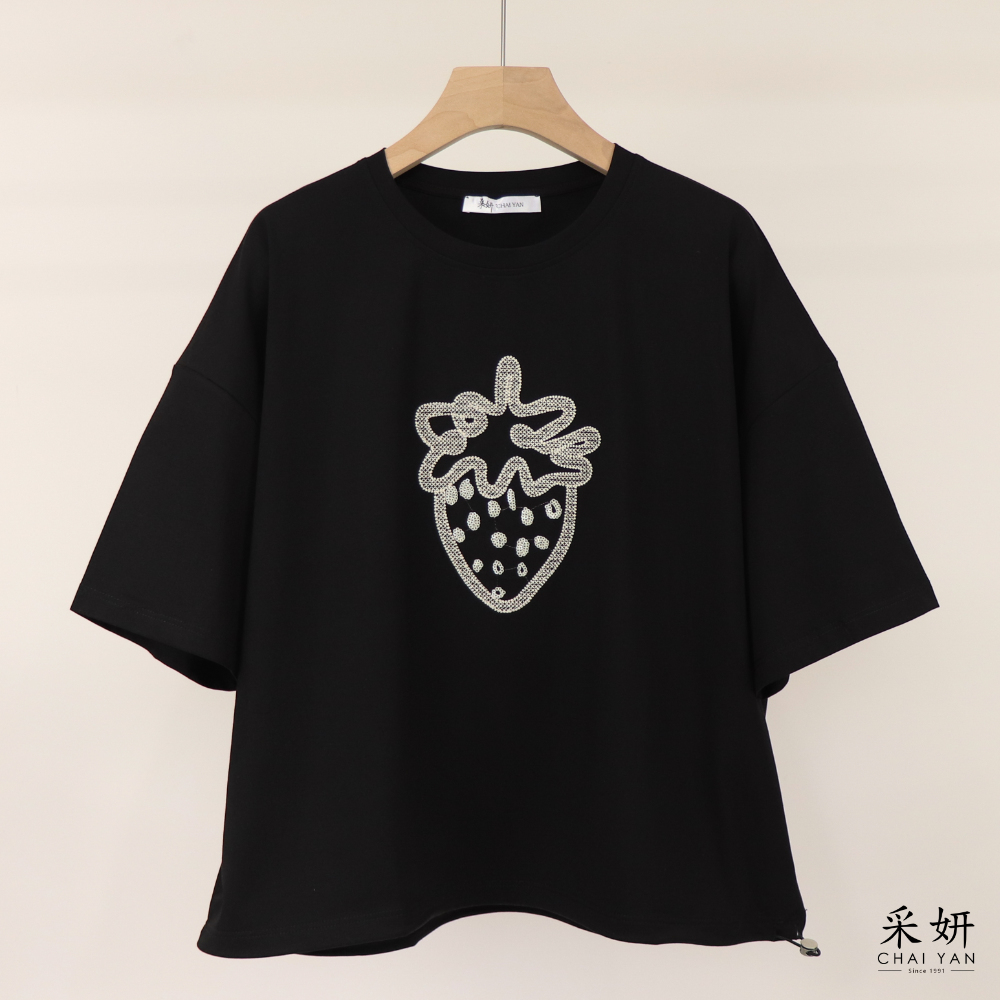 縫線草莓寬版滑棉短袖上衣