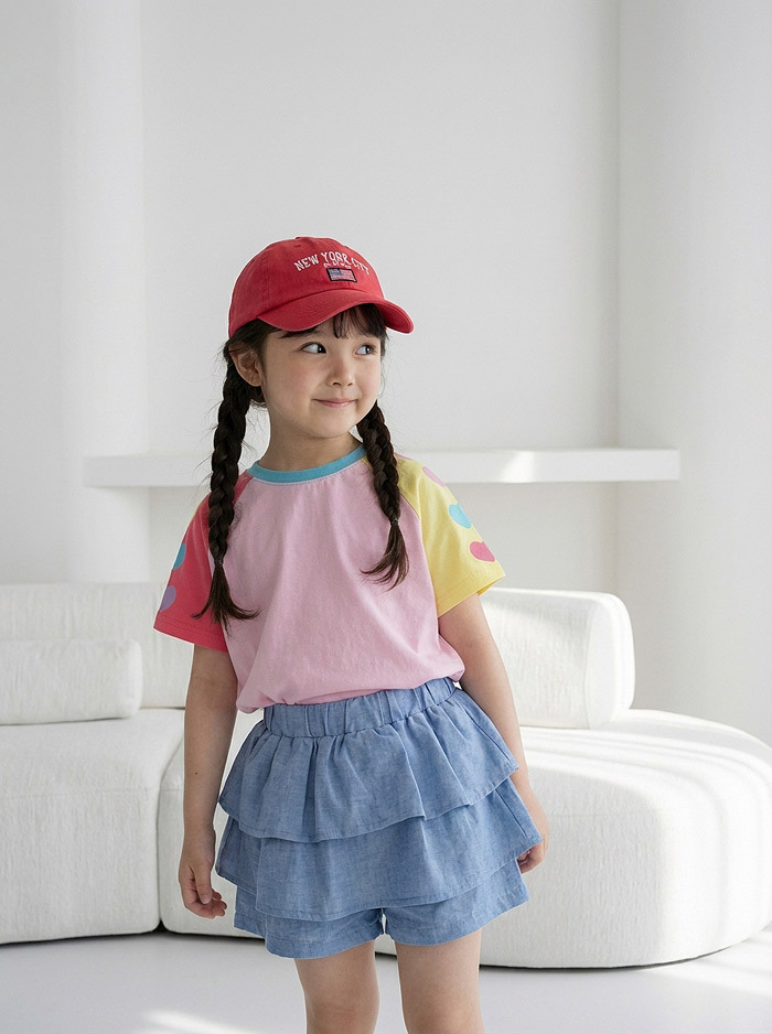 正韓夏orangemom 兩色撞色袖愛心上衣