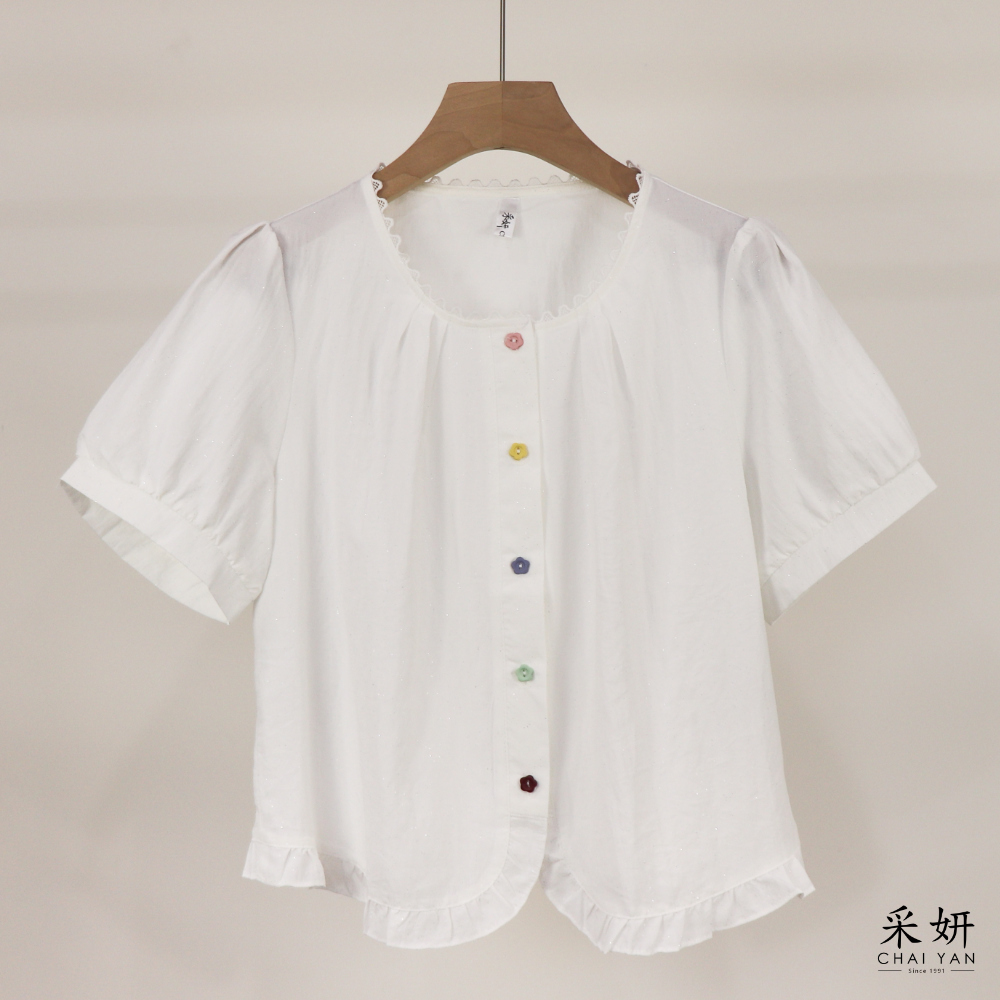 彩色花釦短袖襯衫