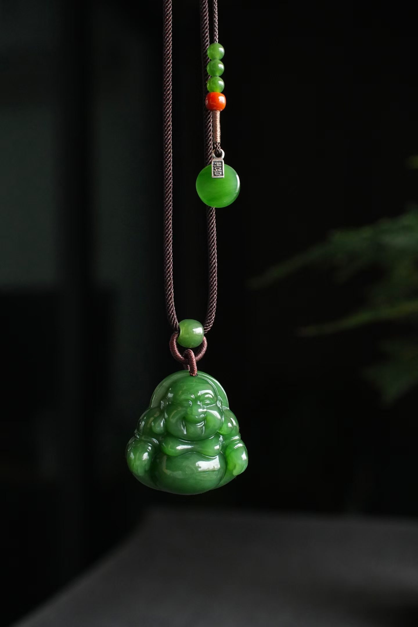 和田玉老料碧玉彌勒佛掛件,天然和田玉軟玉