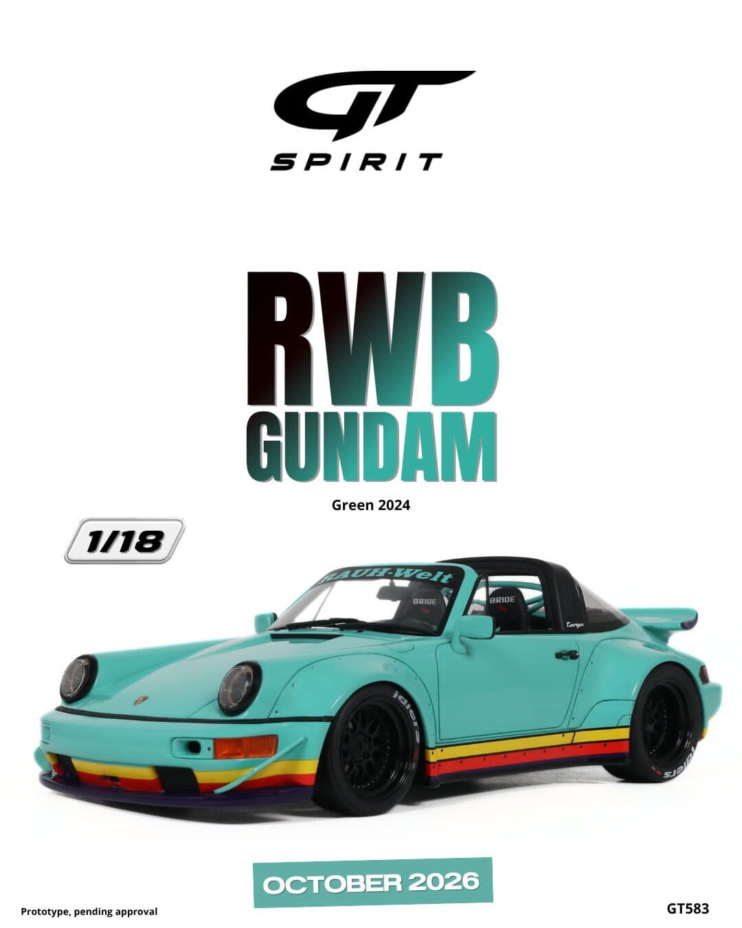 預訂 (訂金$300) (預訂價$801):1/18 GT SPIRIT RWB GUNDAM GREEN 2024 (GT583)