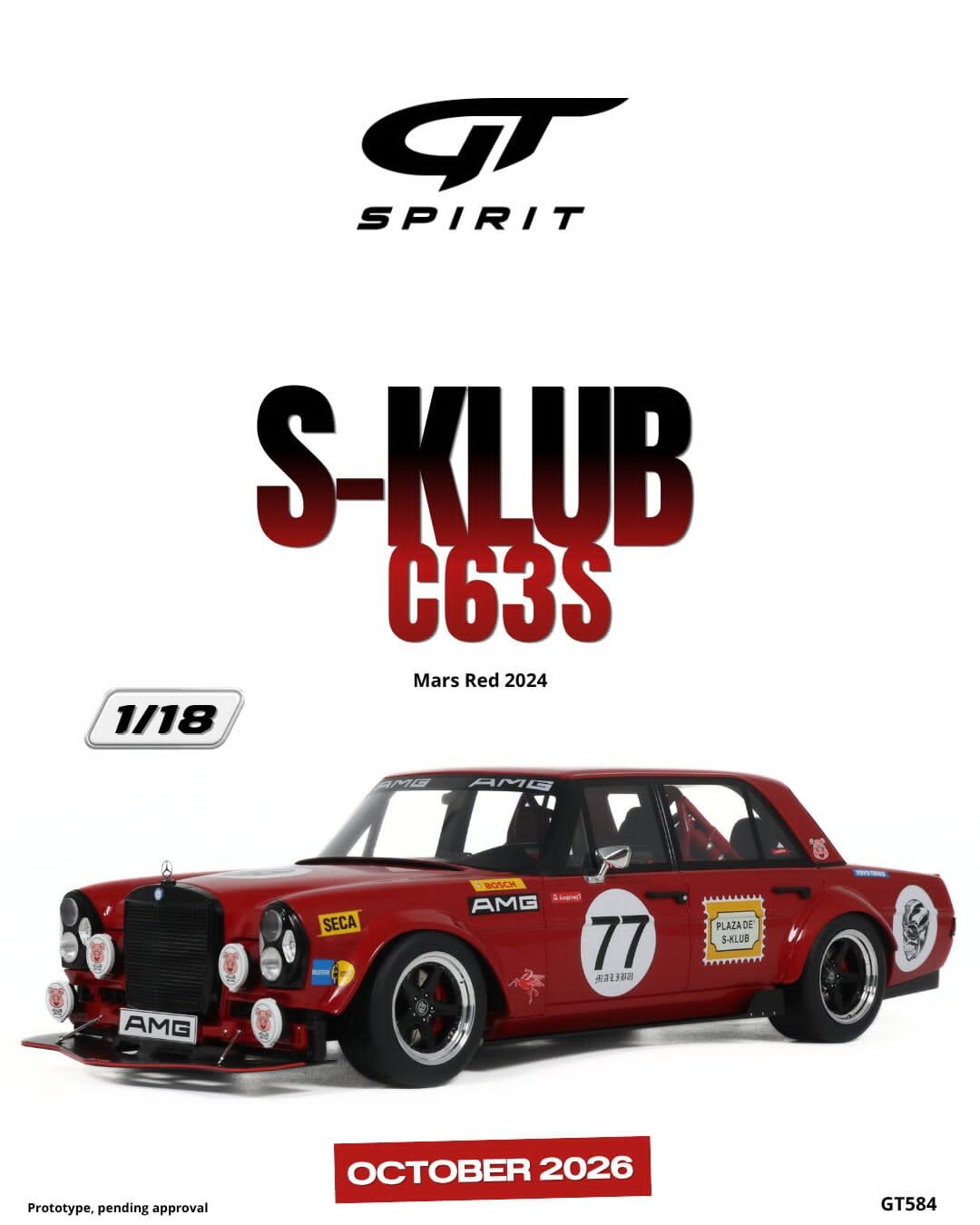 預訂 (訂金$300) (預訂價$801):1/18 GT SPIRIT S-KLUB C63S MARS RED 2024 (GT584)