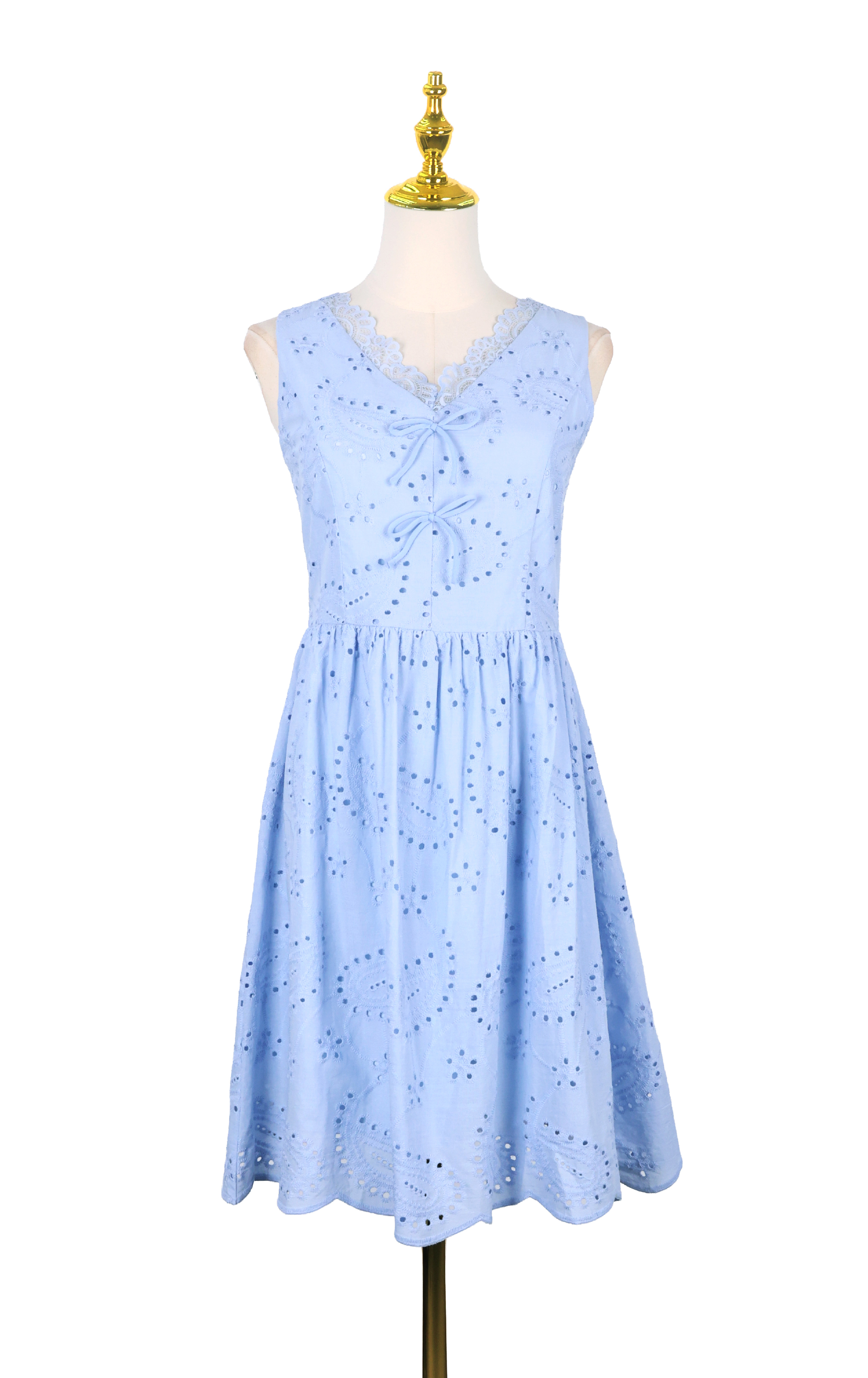 V-Neck Eyelet Lace Bow Dress OP0668