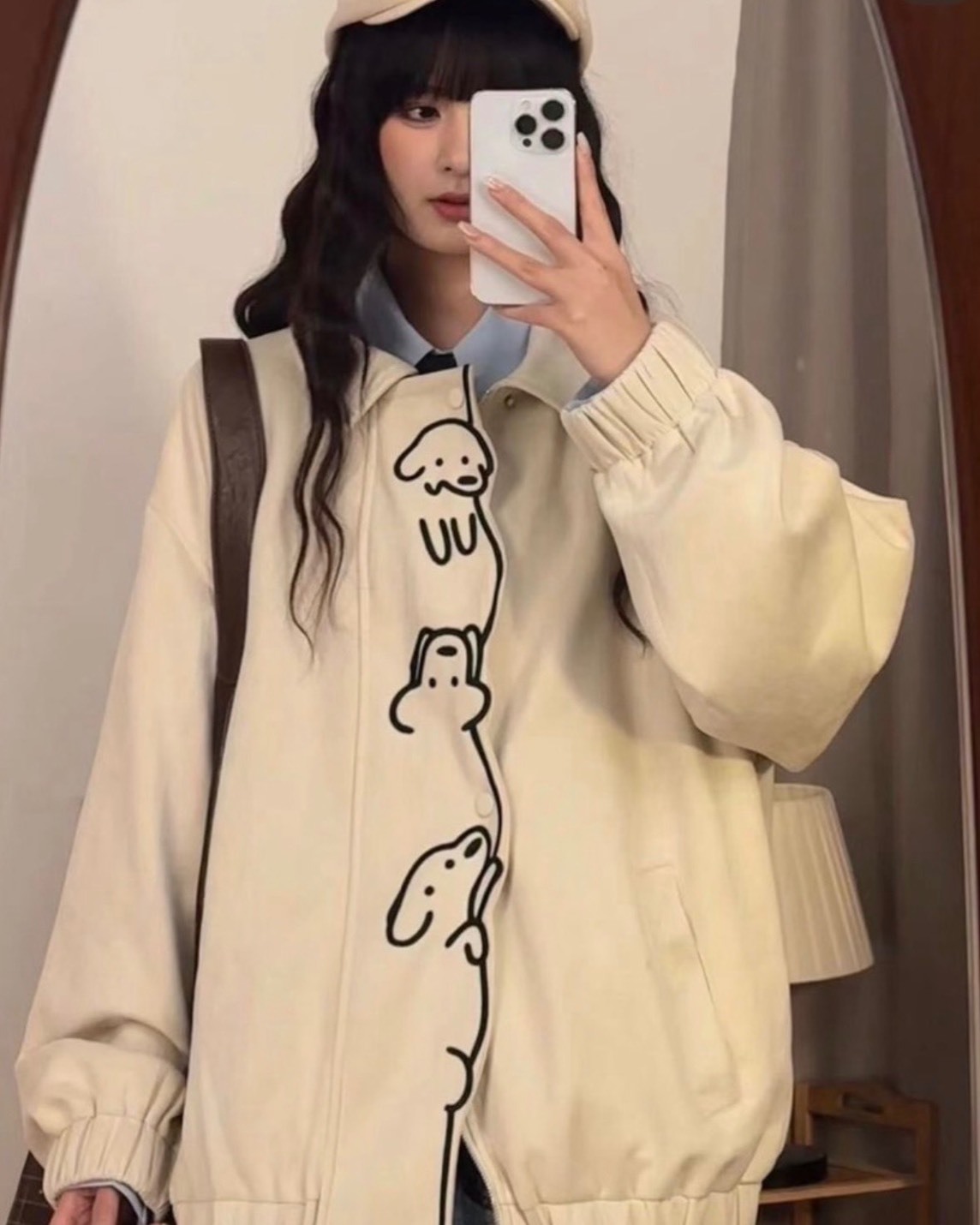 原創 線條刺繡狗狗 立領外套 2色