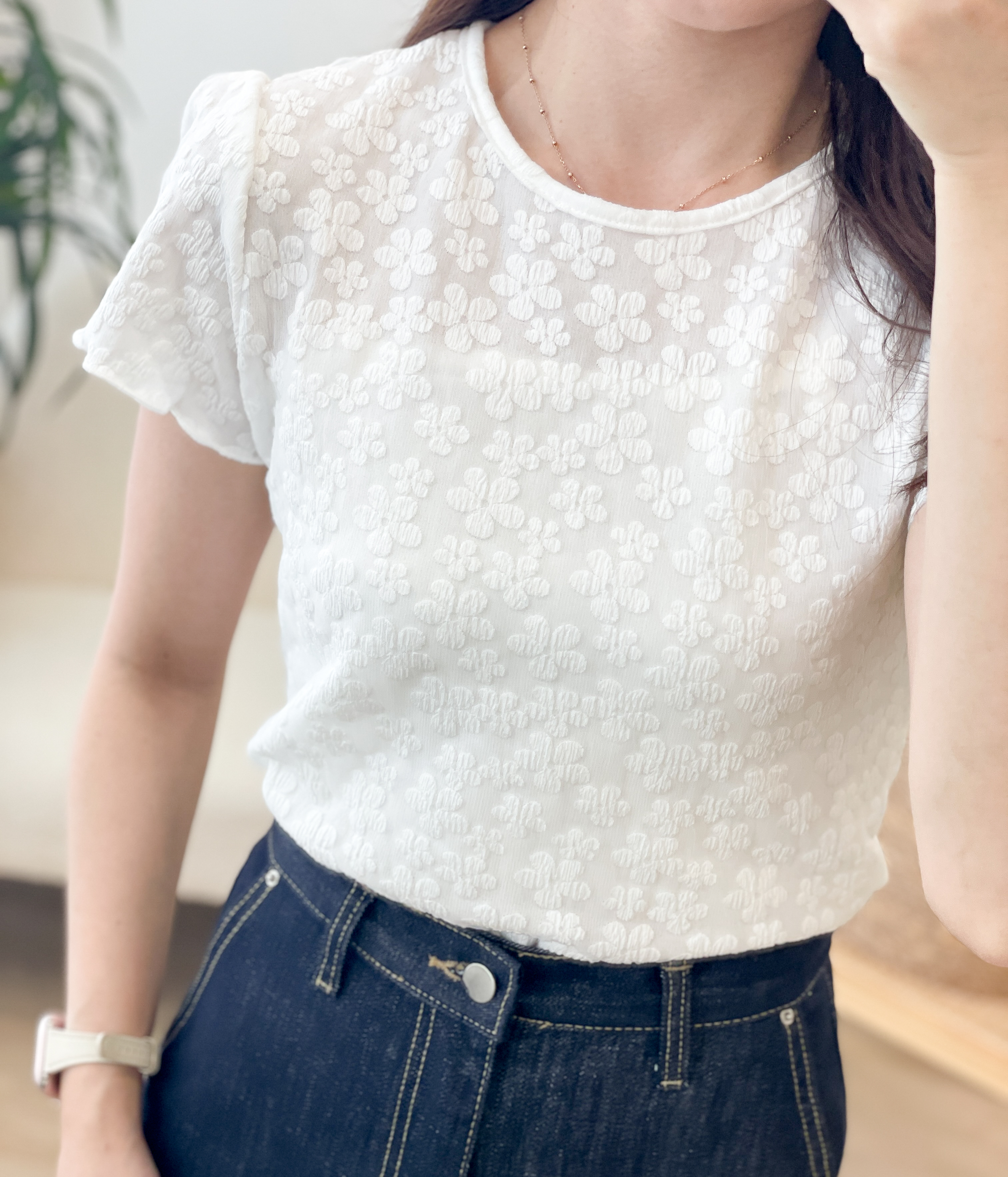 T1539 Bubble Flowery Texture Tee