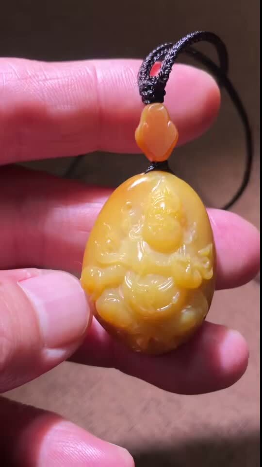 和田玉獨籽黃財神,天然和田玉軟玉