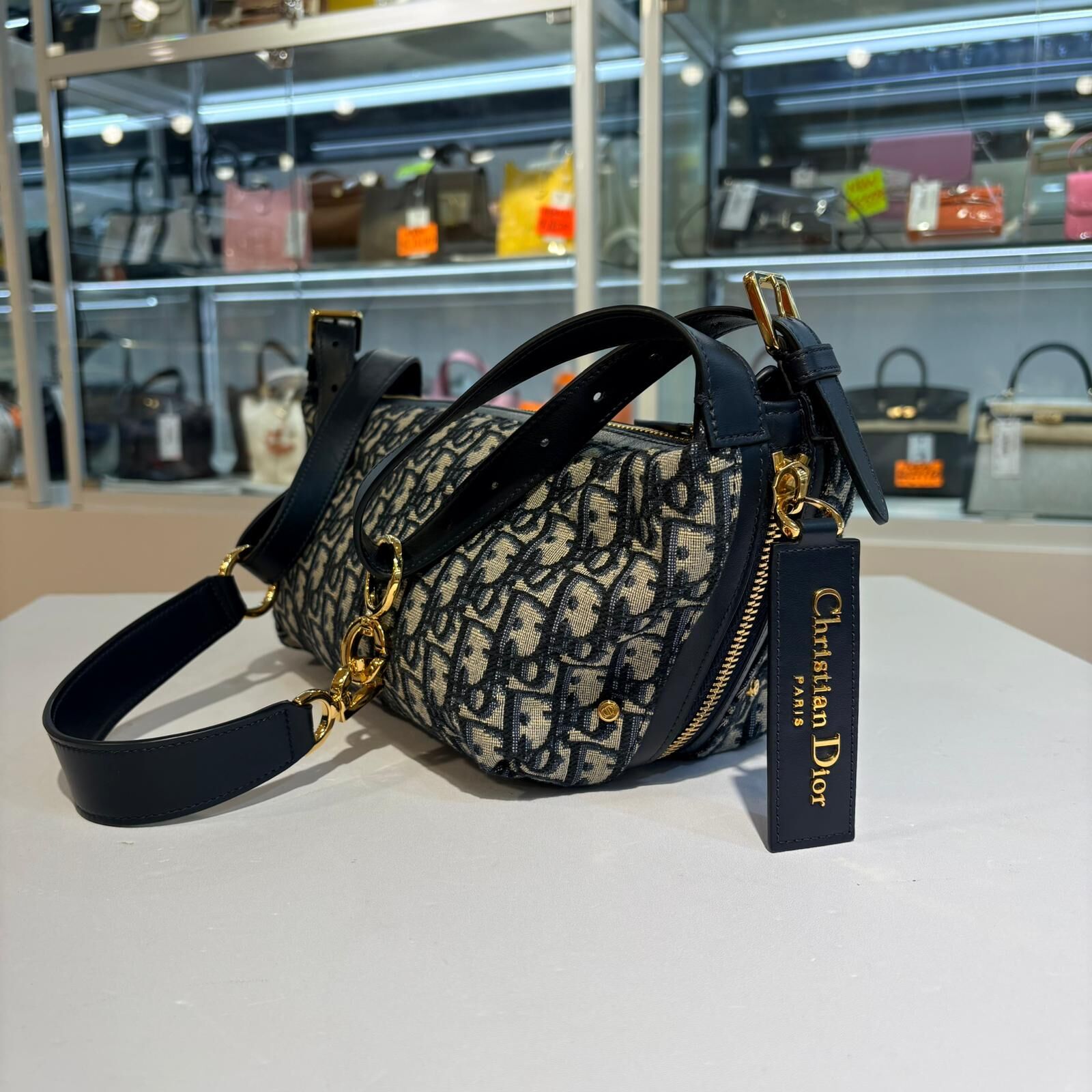 全新DIOR HOBO SMALL D JOURNEY OBLIQUE 緹花帆布 M2416UTZQ_M928 #迪奧飯盒包 #BRAND NEW #香榭站正品