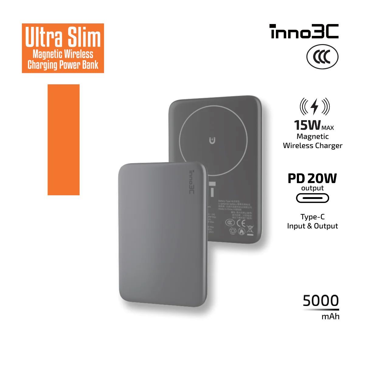[CCC 3C 認證]  WS-T192P 磁吸無線充移動電源 5000mAh