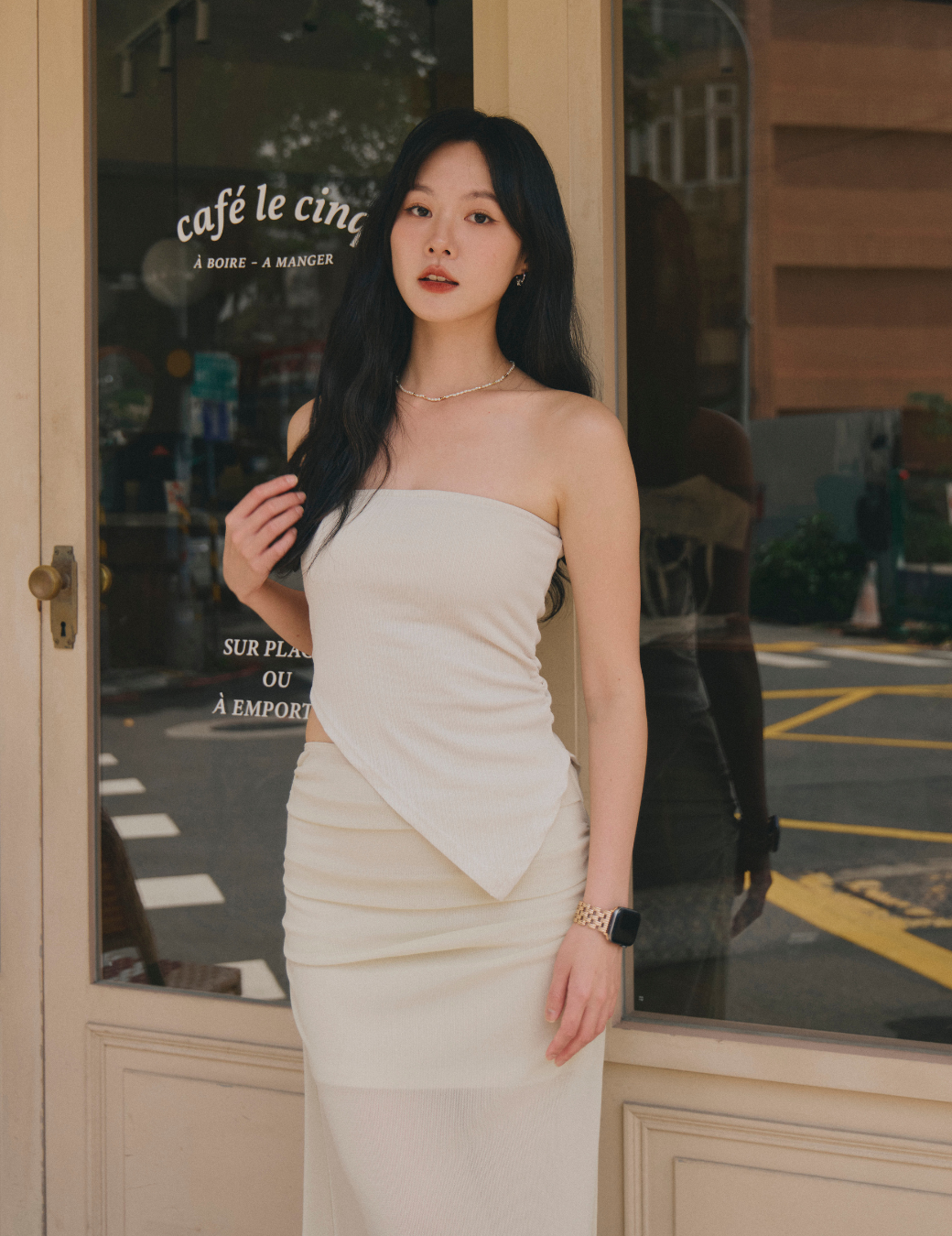 坑條斜邊平口Bra Top（杏色/3尺寸）