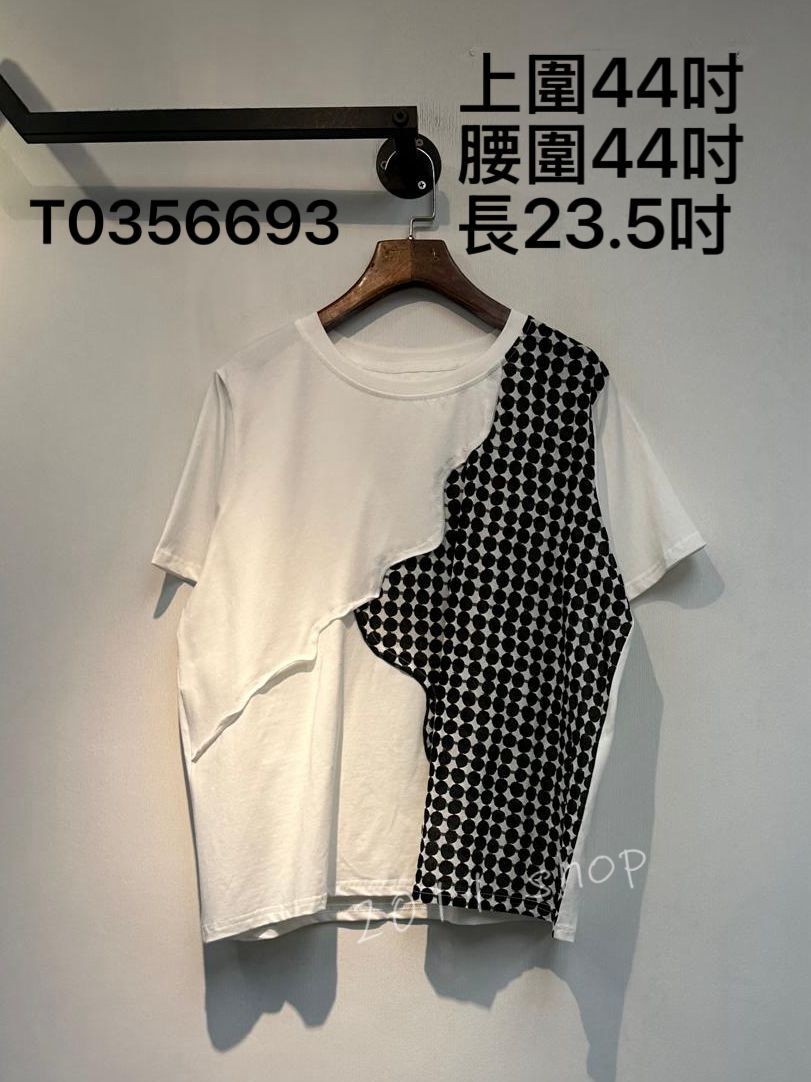 圓領不規則拼接波點TOP 上圍44吋 腰圍44吋 長23.5吋 T0356693