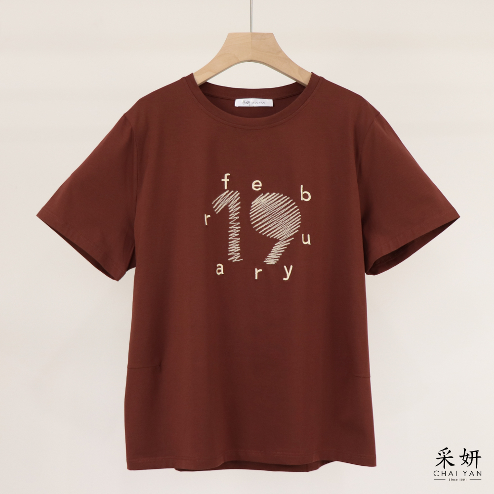 縫線刺繡滑棉短袖上衣
