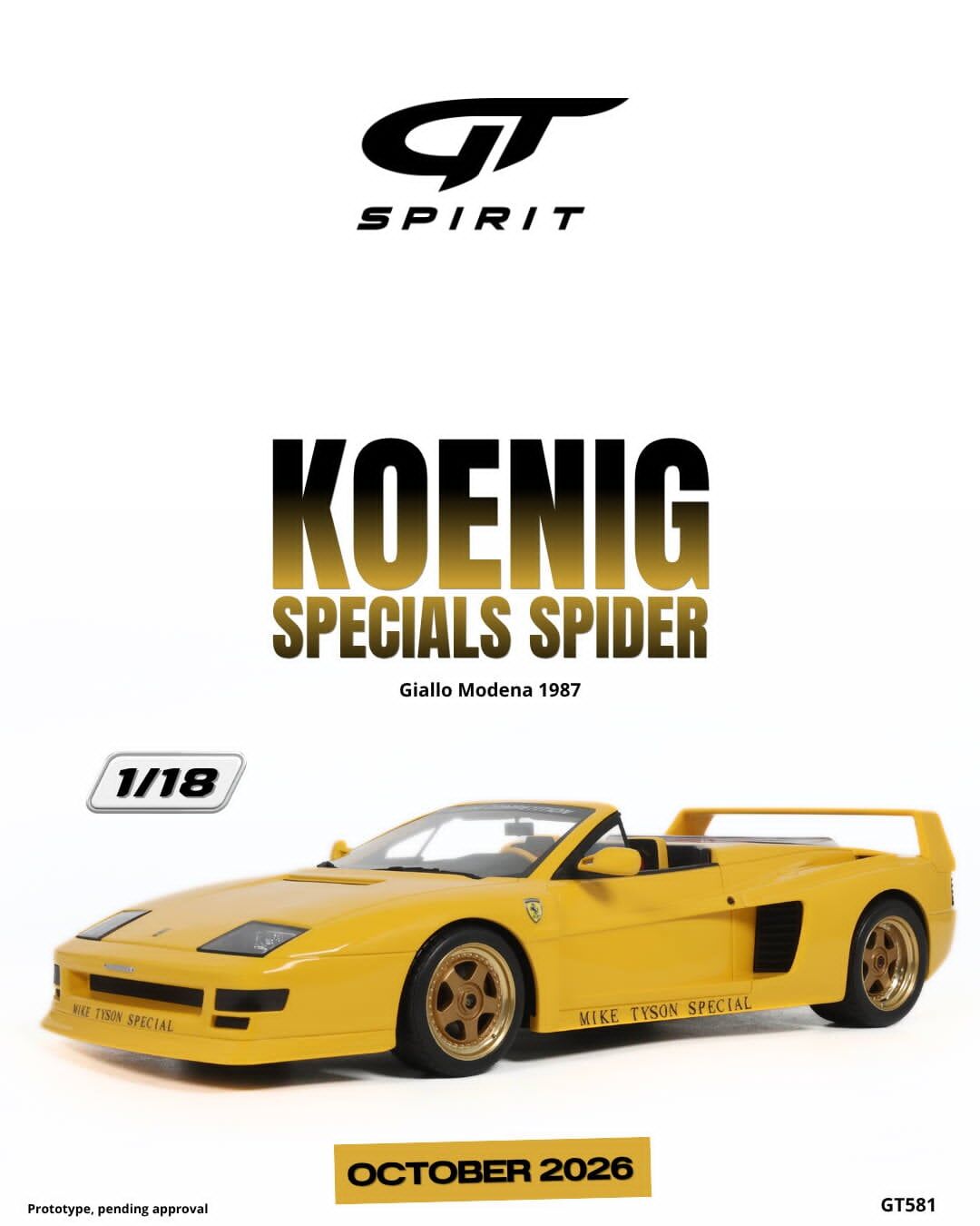 預訂 (訂金$300) (預訂價$801):1/18 GT SPIRIT KOENIG SPECIALS SPIDER GIALLO MODENA 1987 (GT581)