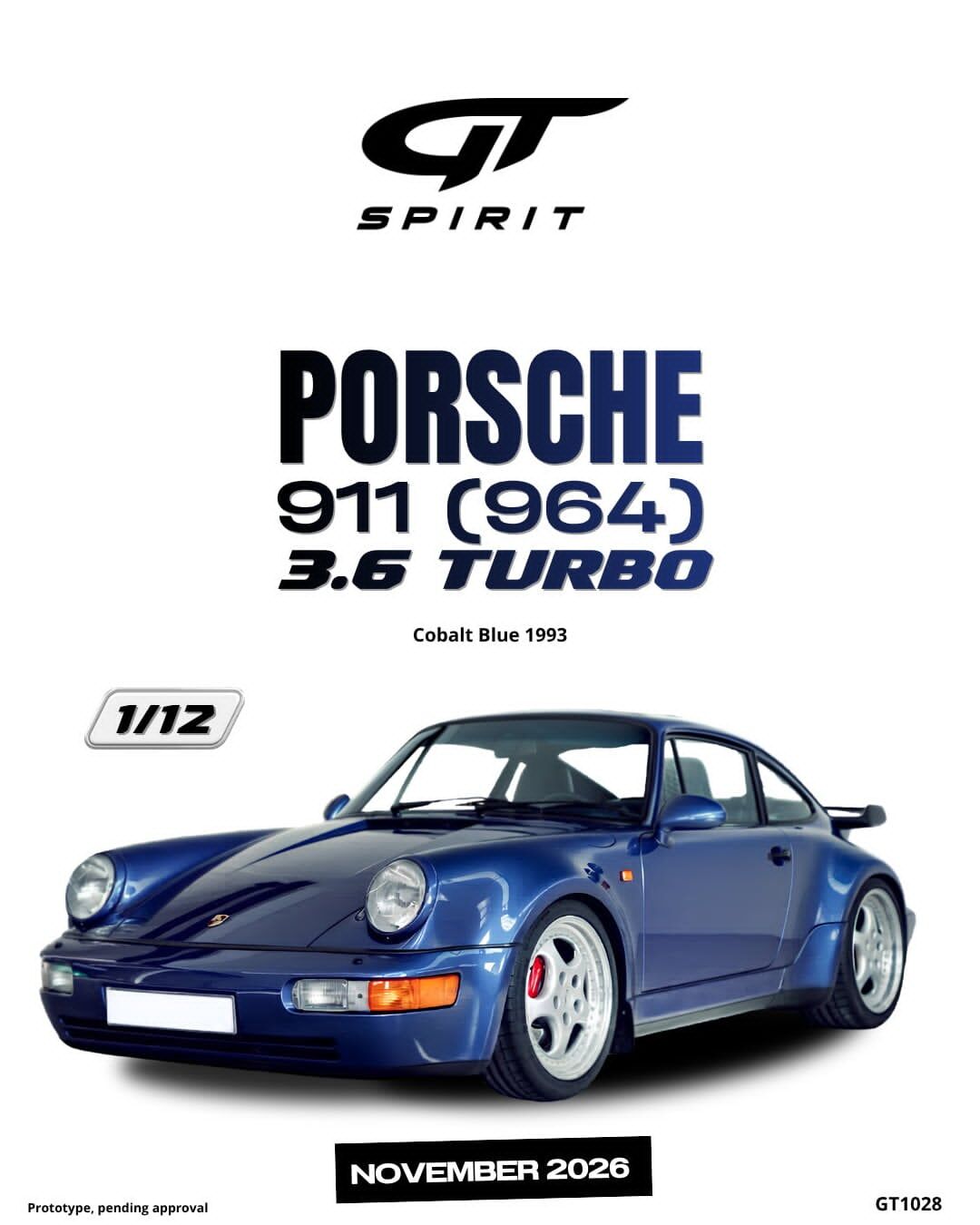 預訂 (訂金$300) (預訂價$1602):1/12 GT SPIRIT PORSCHE 911 (964) 3.6 TURBO COBALT BLUE 1993 (GT1028)