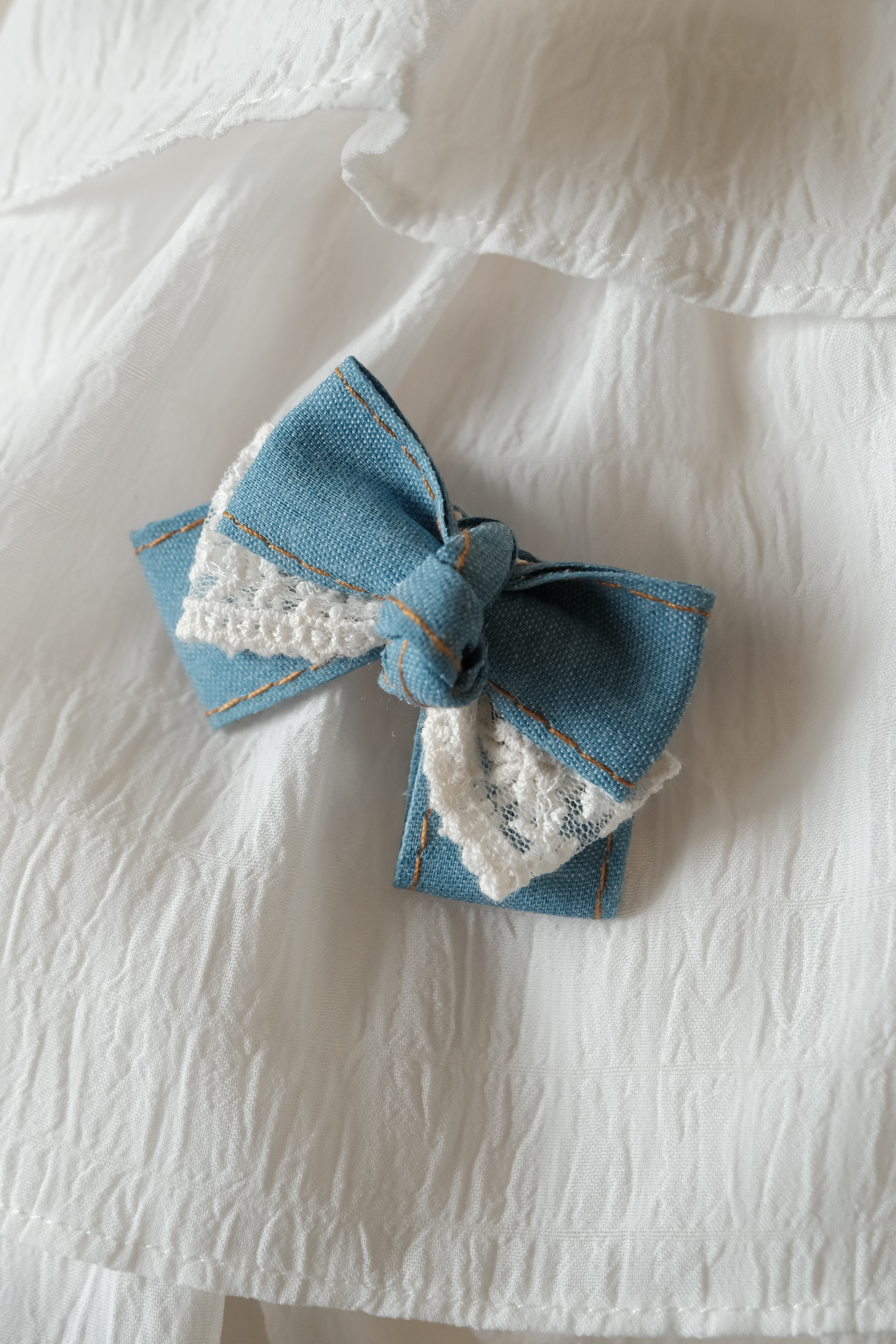 牛仔花蕾絲蝴蝶結髮夾一組兩個