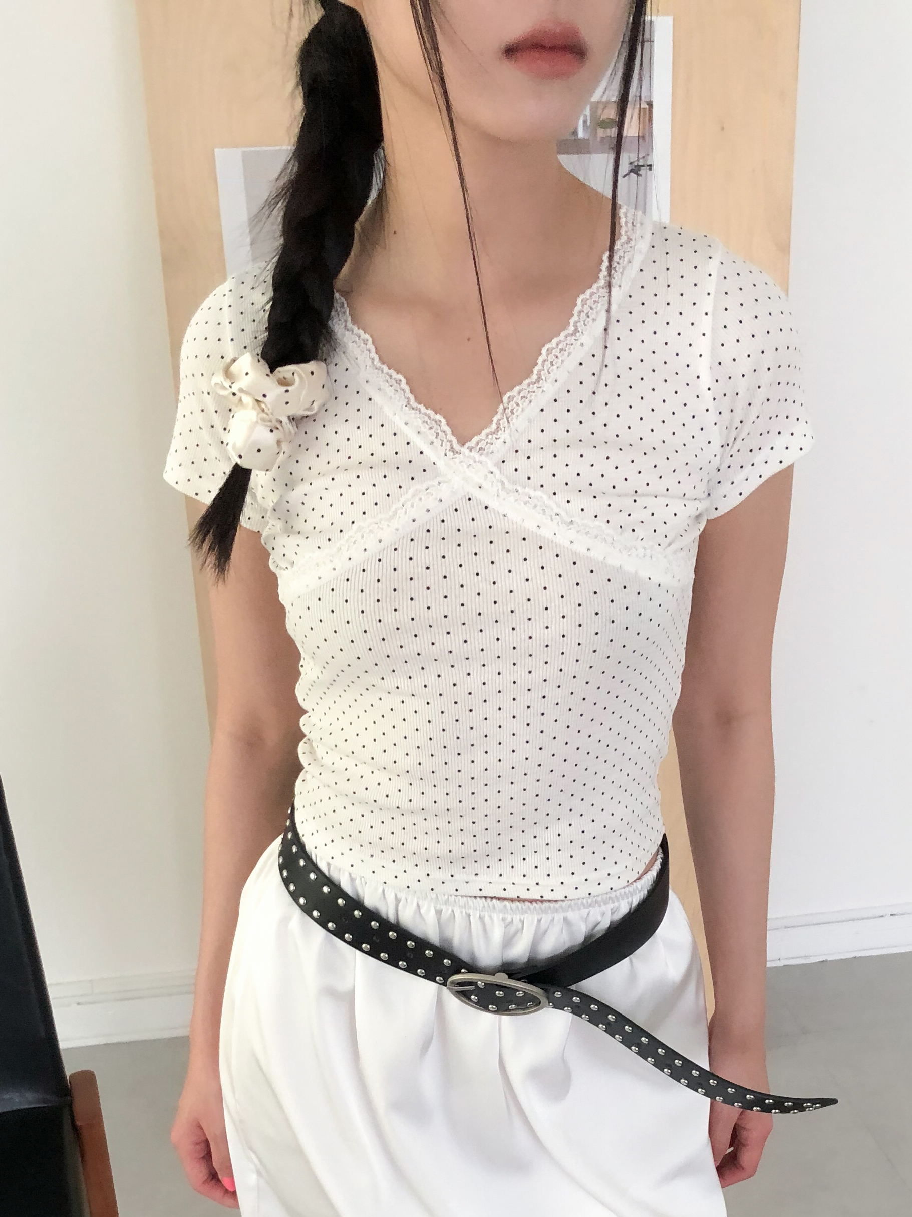 lily dot lace tee #上衣