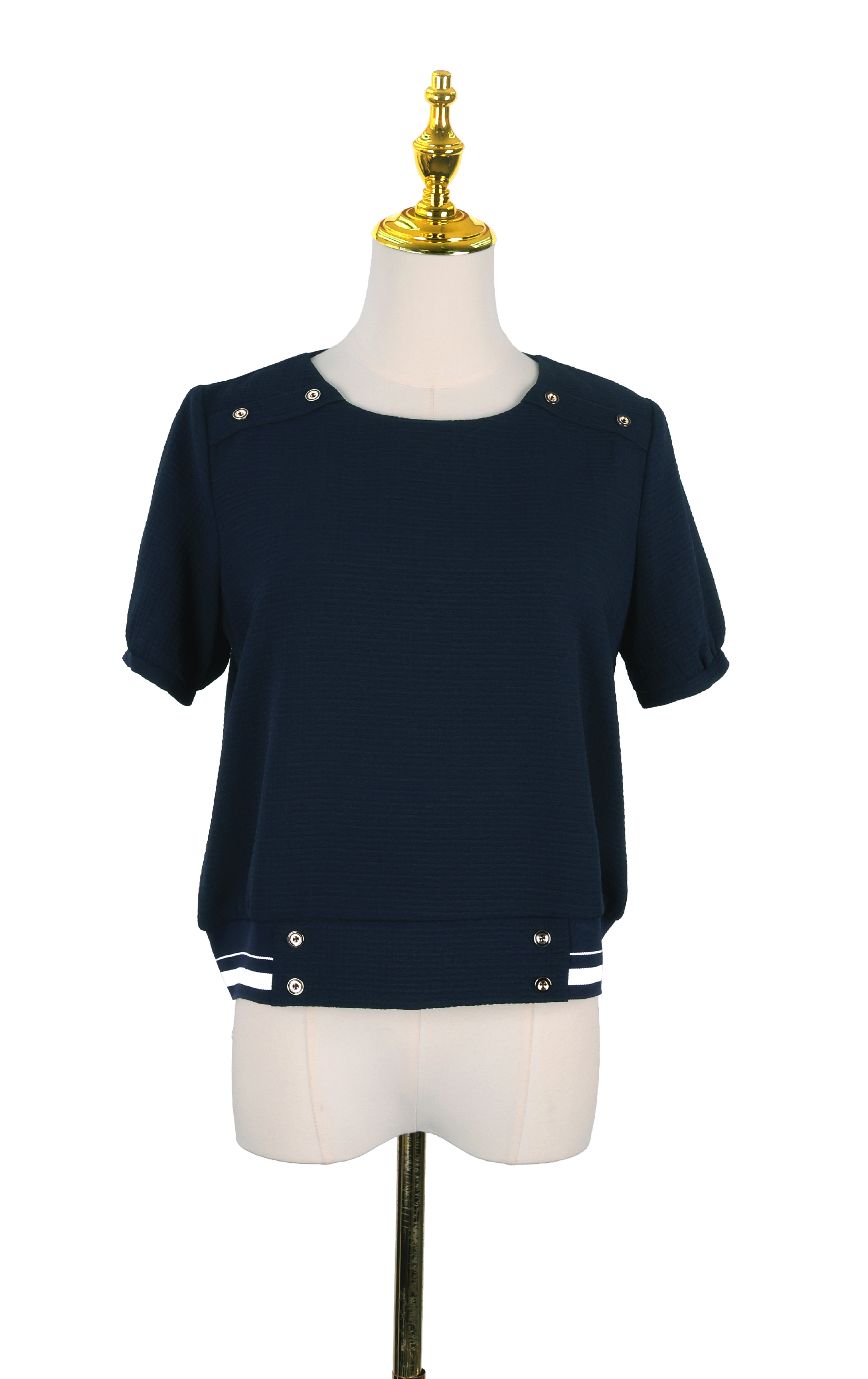 Striped Hem Mixed Media Top with Metal Buckles SH401A