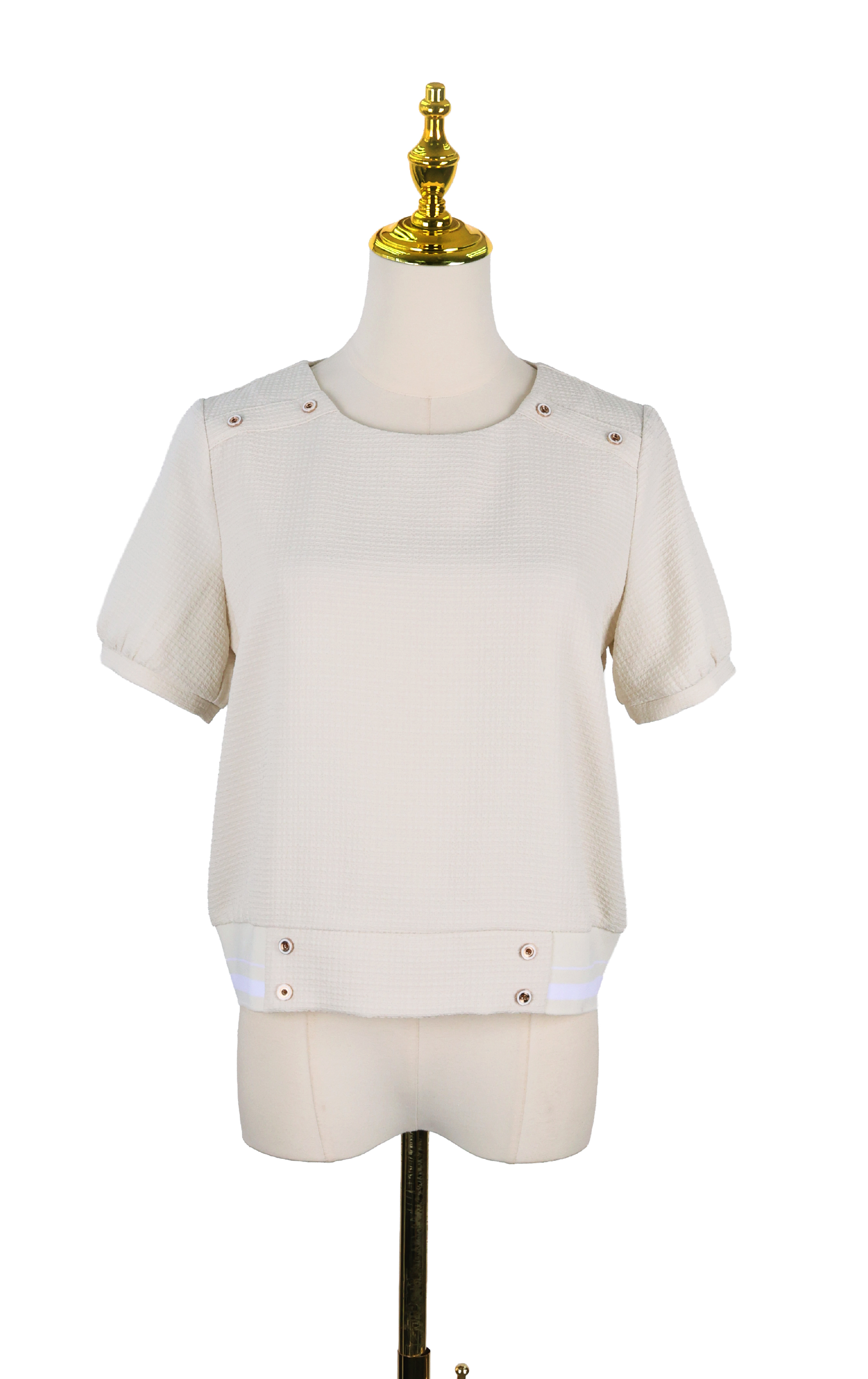 Striped Hem Mixed Media Top with Metal Buckles SH401A