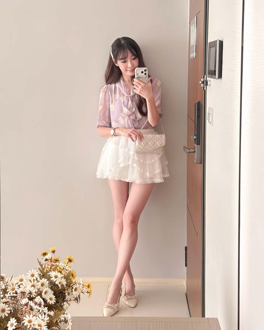 LINA LINA純淨美好波點蕾絲滾邊層刺網紗短裙-純潔白
