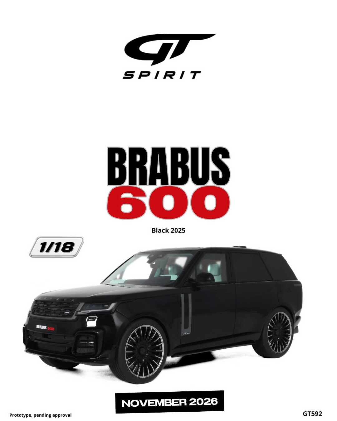 預訂 (訂金$300) (預訂價$801):1/18 GT SPIRIT BRABUS 600 BLACK 2025 (GT592)