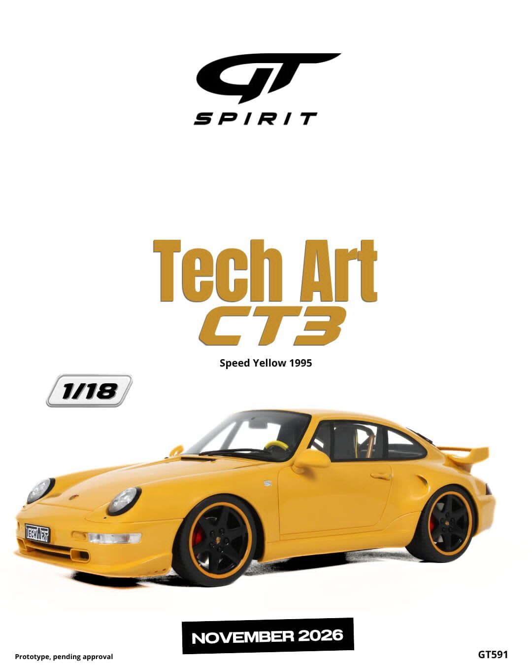 預訂 (訂金$300) (預訂價$801):1/18 GT SPIRIT TECHART CT3 SPEED YELLOW 1995 (GT591)