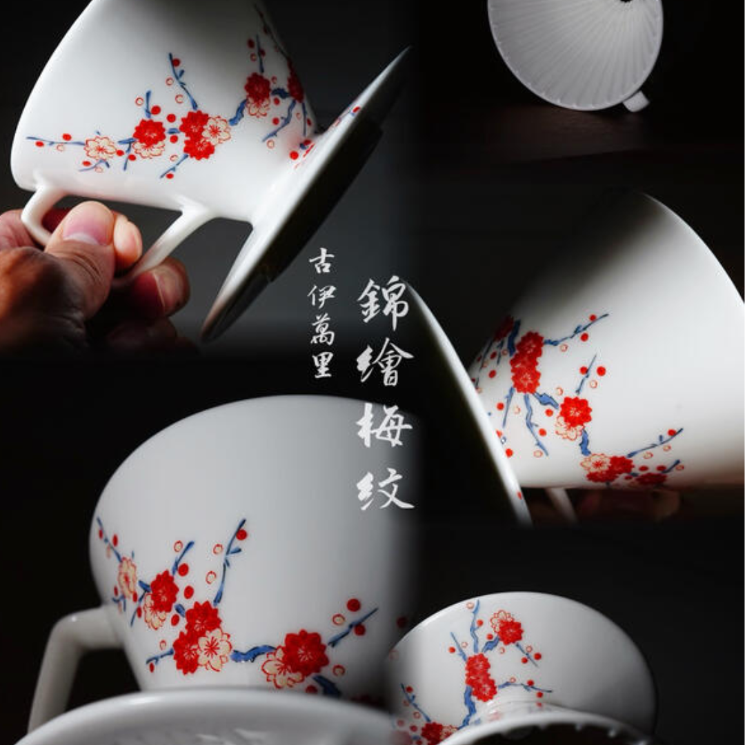 星芒濾杯骨瓷板 ❀古伊萬里 錦繪梅紋❀
