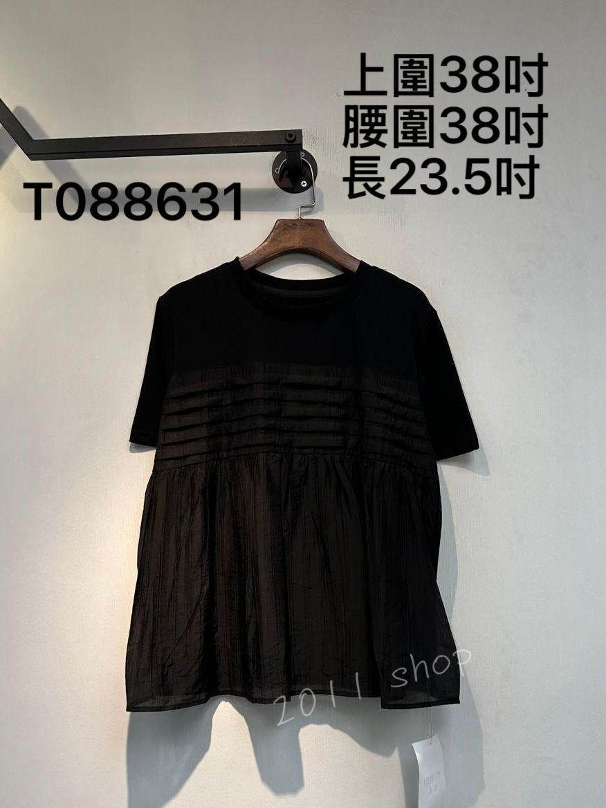 圓領下擺褶皺設計TOP 上圍38吋 腰圍38吋 長23.5吋 T088631