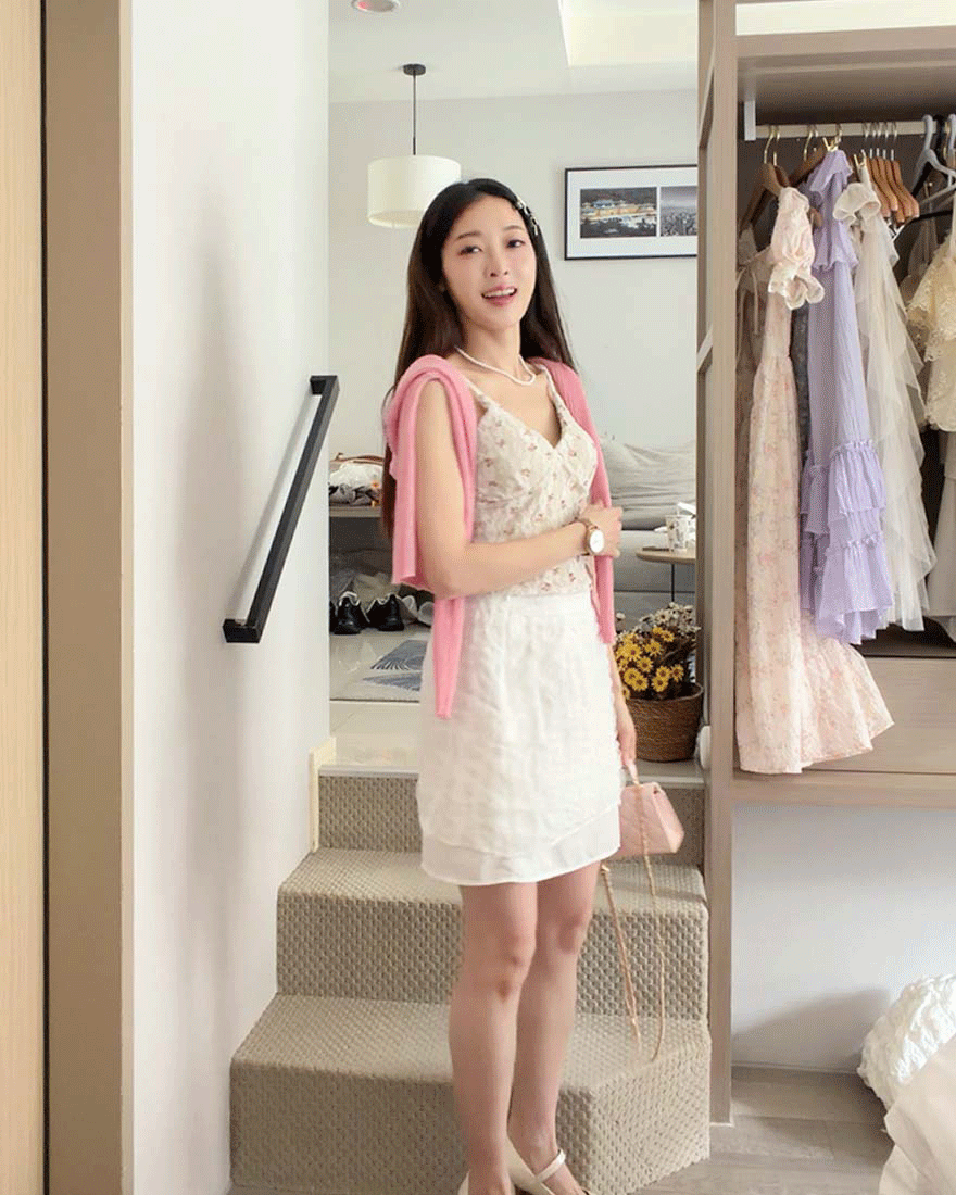 LINA LINA唯美旋律針織外套花朵蕾絲罩杯背心兩件組-亮麗粉