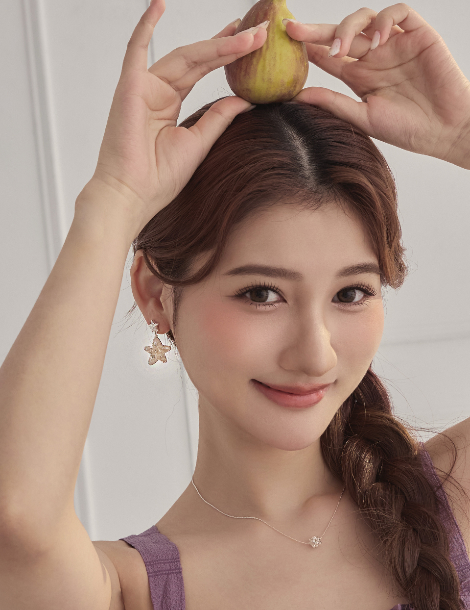 貝殼海星點鑽。針式耳環