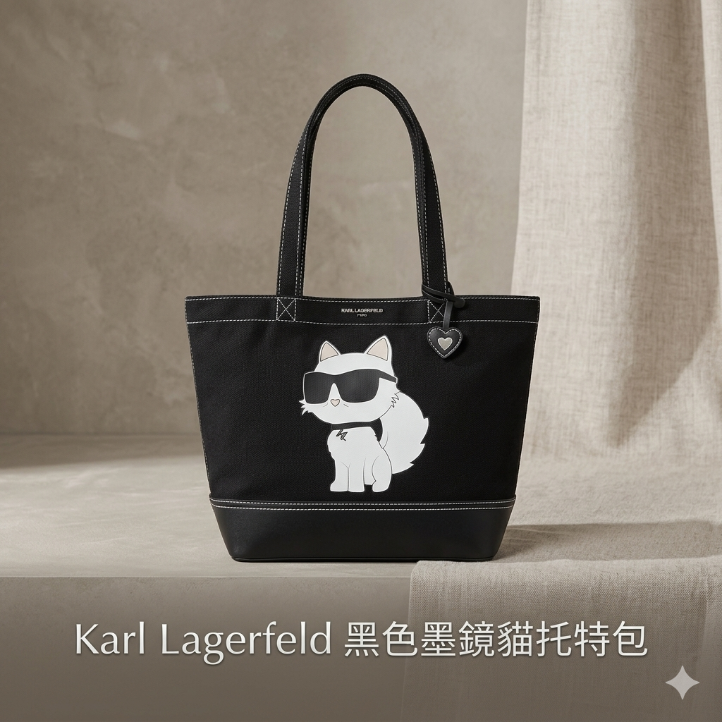 【預購】Karl Lagerfeld H050506 黑色墨鏡貓托特包