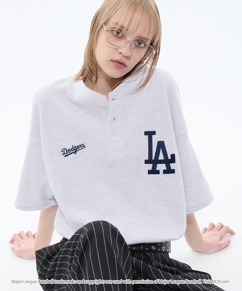 日本🇯🇵連線 MONO-MART x MLB 刺繡華夫格亨利領短袖T恤 寬鬆 落肩 oversized 短袖 T恤 7款(任買兩件711免運)/預購