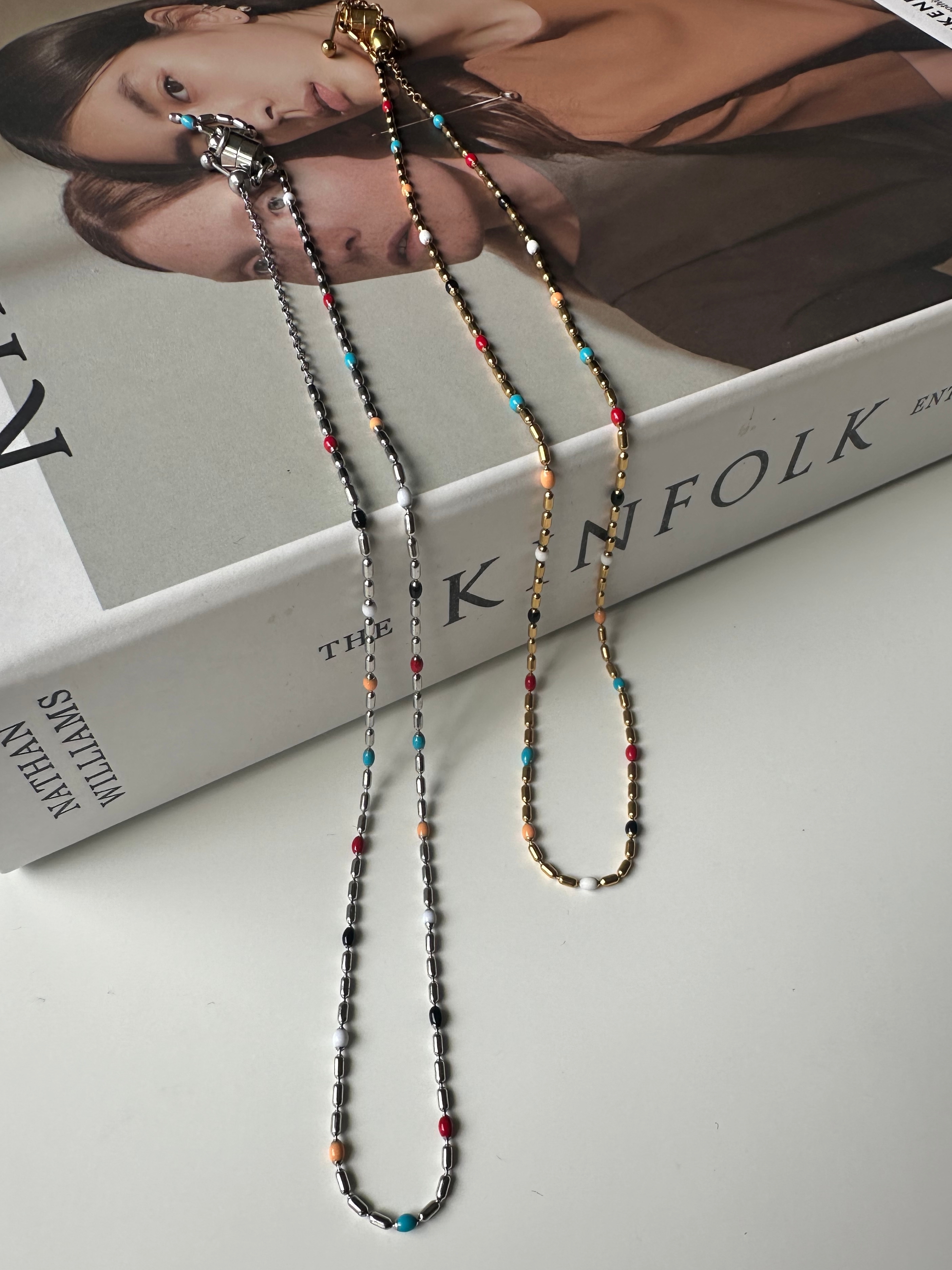 SS slide magnet random beads necklace