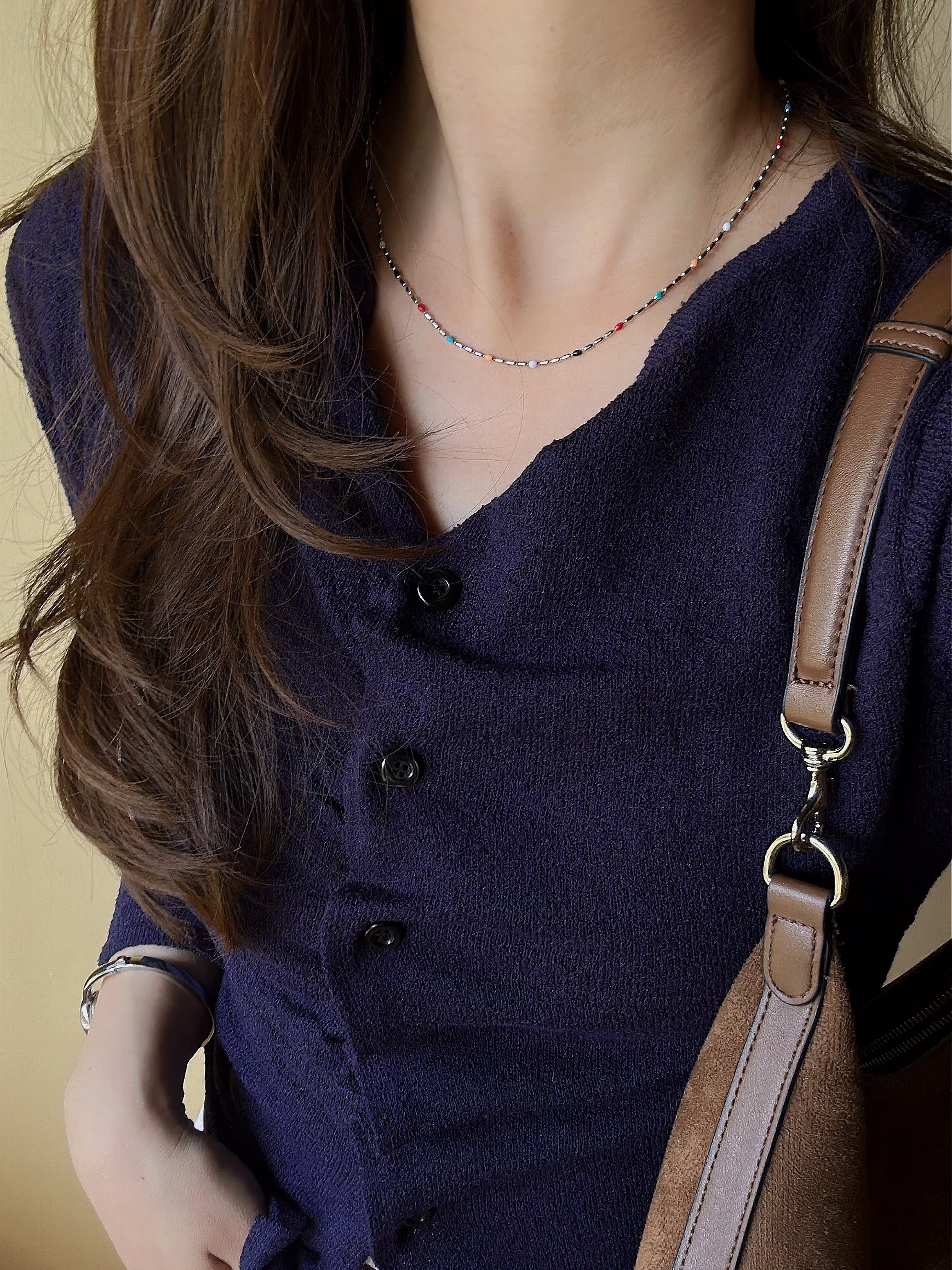 SS slide magnet random beads necklace