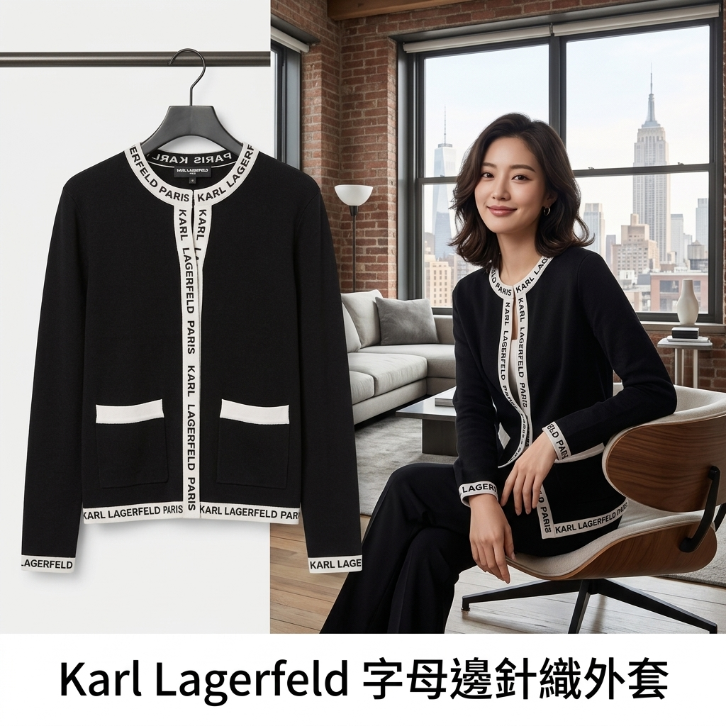 【預購】Karl Lagerfeld H050519 字母邊針織外套