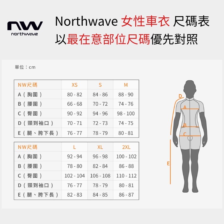 Northwave 女性尺寸表