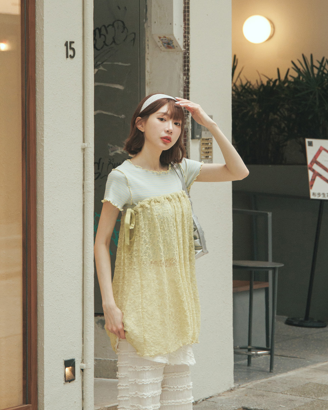 Lace-trimmed side-tie skirt curtain, available in four colors【07130054】in stock+pre-order