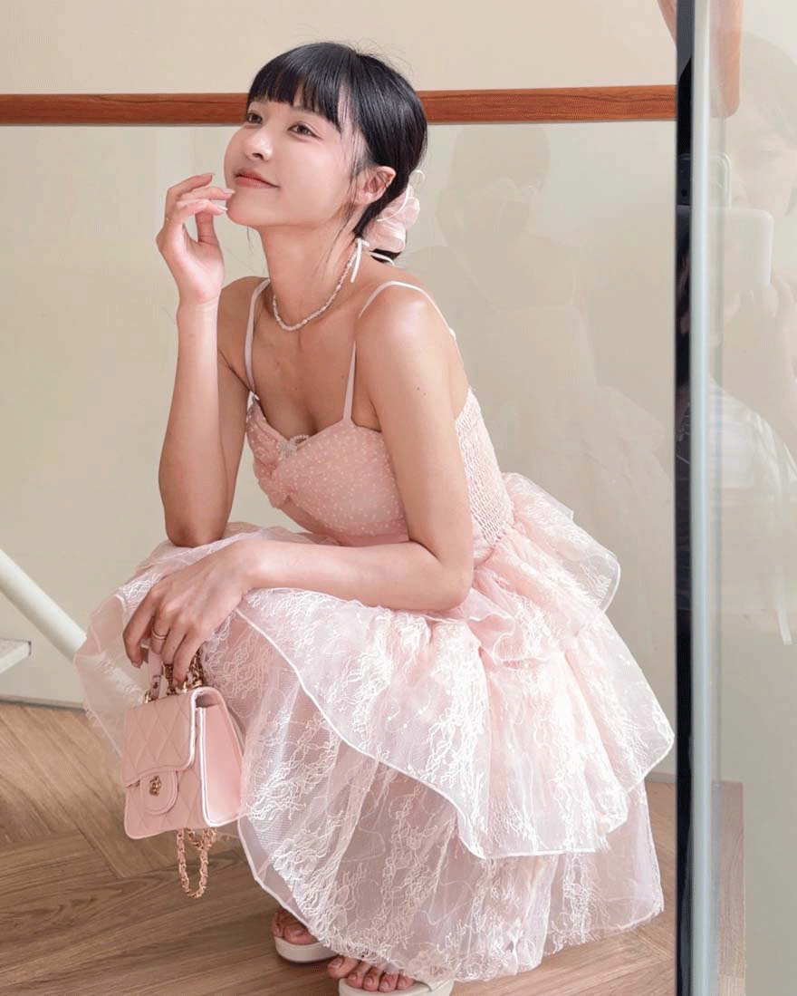 可愛指南小香風山茶花菱格織紋鍊條方包-唯美粉